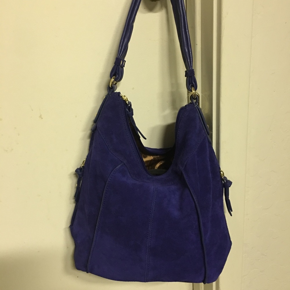 Tignanello Suede Blue Shoulder Handbag Purse